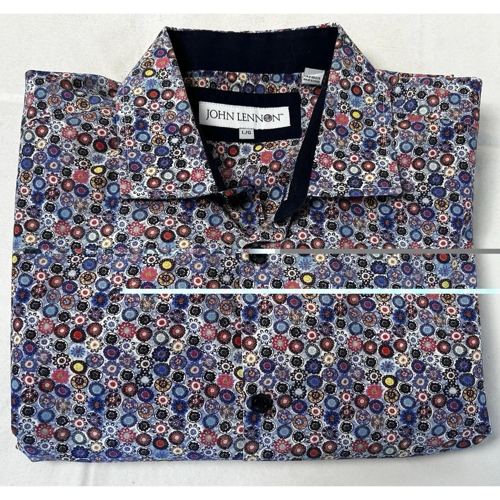 John Lennon Shirt Men's Size Large Multicolor Casual Button Up Long Sleeve - Picture 11 of 11